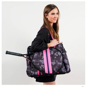 Parker & Hyde neoprene black camouflage hot pink accents tennis racquet bag